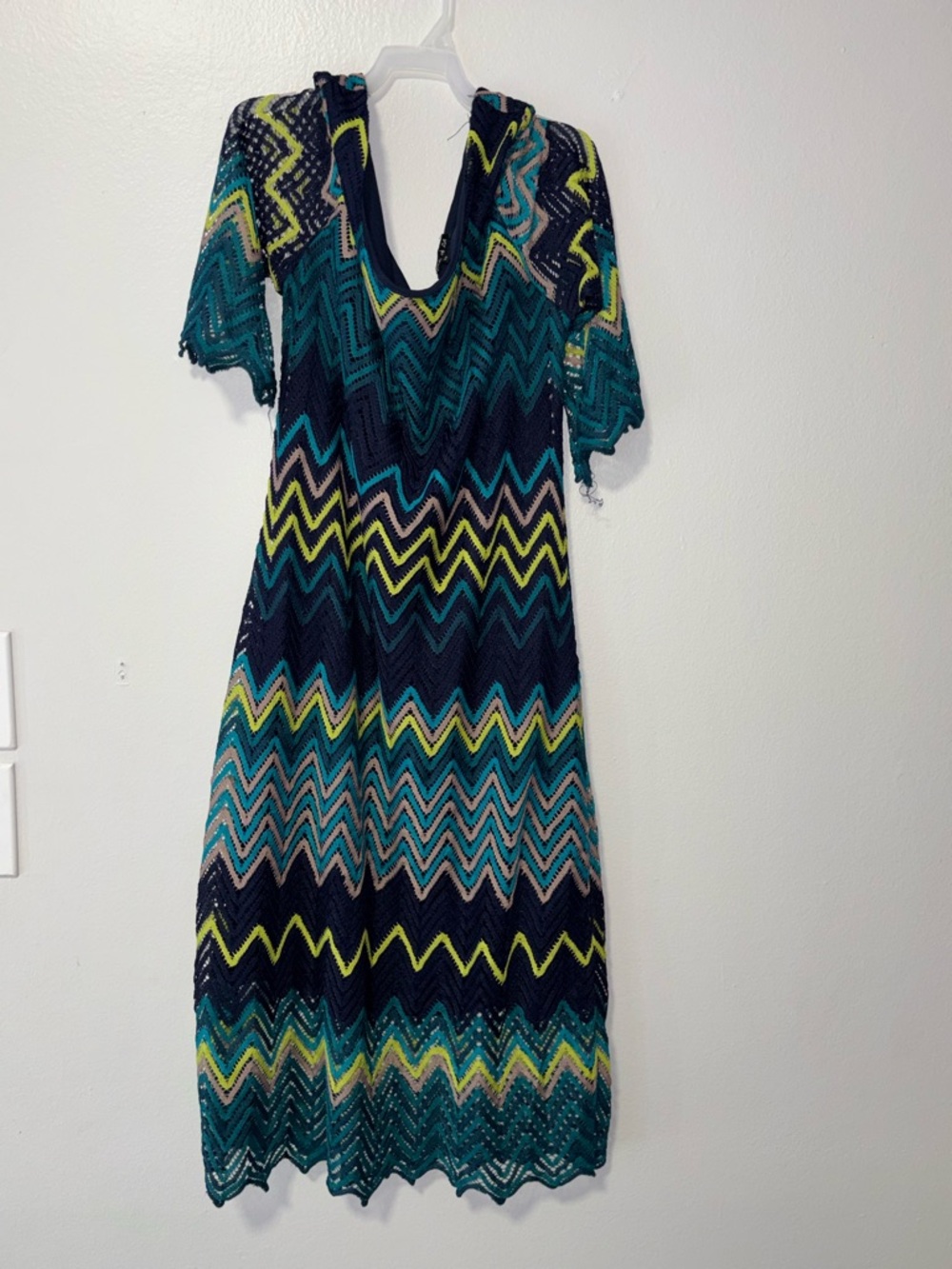 Teal Chevron Knit V-Neck Women’s Dress